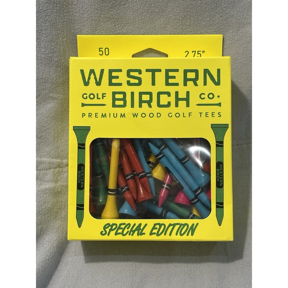 NEW Western Birch Golf Co. 50 Premium 2.75" Wood Bamboo Gold Tees Crayon Shaped